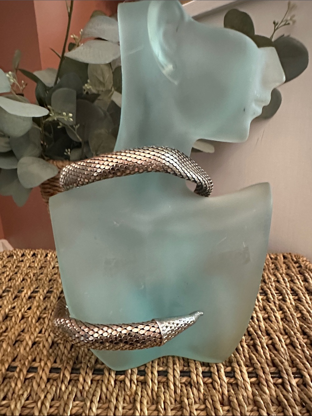 Vintage Whiting & Davis silver mesh snake choker wrap necklace or bracelet - Picture 6 of 13